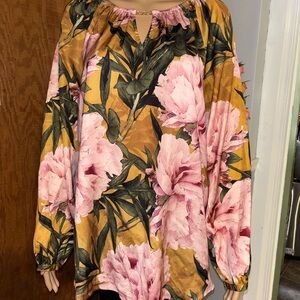 Chico's Floral Peony Blouse Top Size 2 (US 12/14)